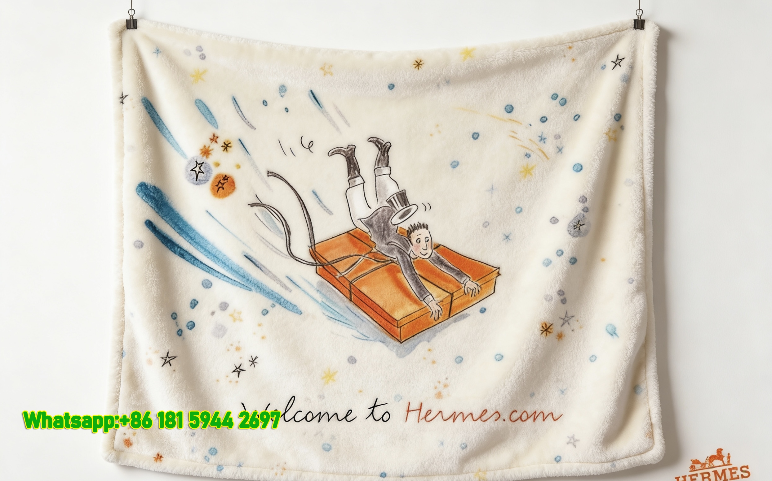 Hermès Whimsical Gift Box Sleigh Flannel Throw Blanket IMG_5382